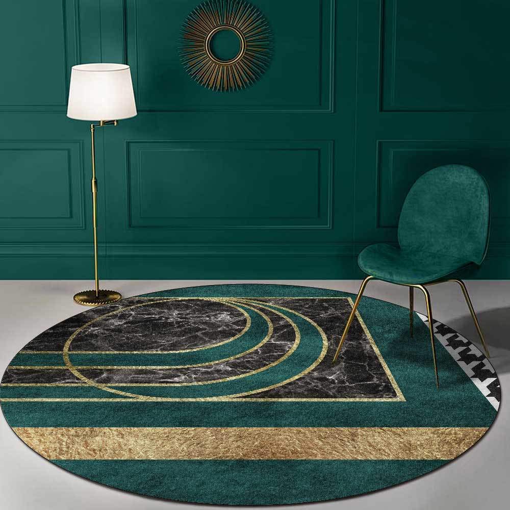 GUGJHFVH Round Washable Living Room Rugs ø 120 cm Anti Slip Rugs Soft Short Pile Rug Bedroom Rug Indoor Decor Carpet Modern Carpet Geometric Stone Pattern Green 2