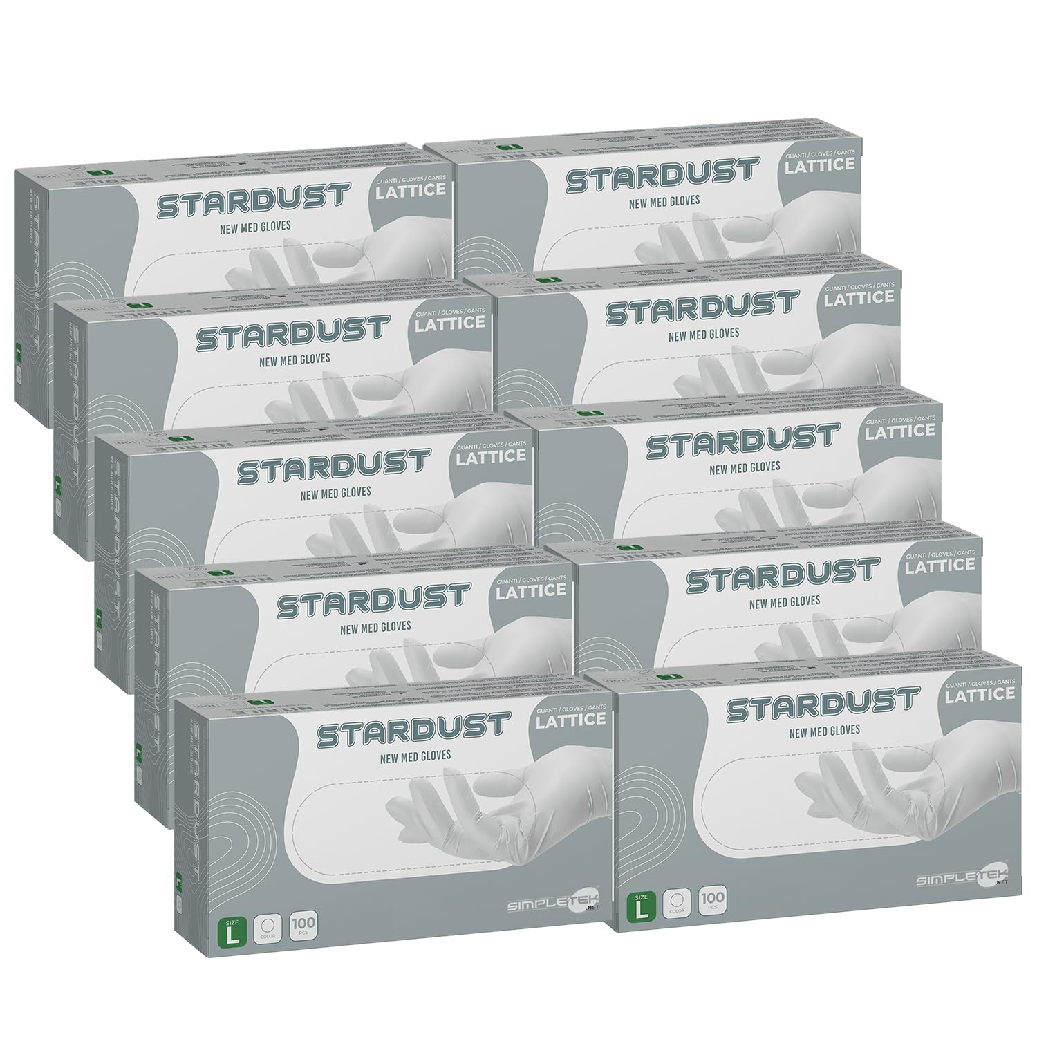 SIMPLETEK - 1000 x guantes desechables de látex natural blancos talla L Large látex blanco no estéril DPI laboratorios médicos con talco (10 paquetes)