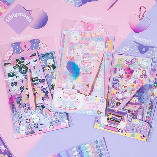 Miniatura 3 de Kit de 15 calcomanías decorativas coreanas que incluye 10 hojas de calcomanías decorativas, 1 pinzas, 2 colgantes, 2 cadenas, calcomanías coreanas