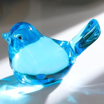 Arikyrist Handmade Glass Blue Bird Gifts for Bird Lovers Women Men, Art Glass Birds Collectible Figurines for Desk Table Home Office Decoration