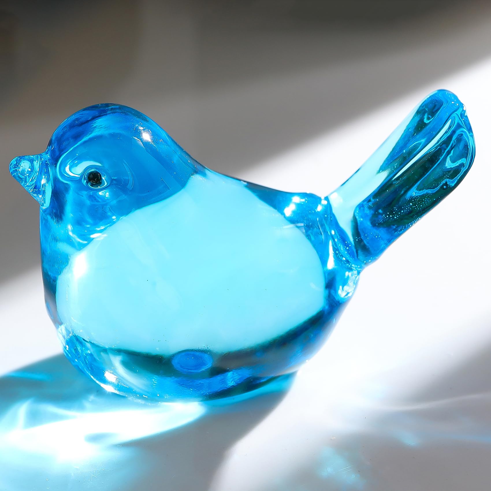 Arikyrist Handmade Glass Blue Bird Gifts for Bird Lovers Women Men, Art Glass Birds Collectible Figurines for Desk Table Home Office Decoration