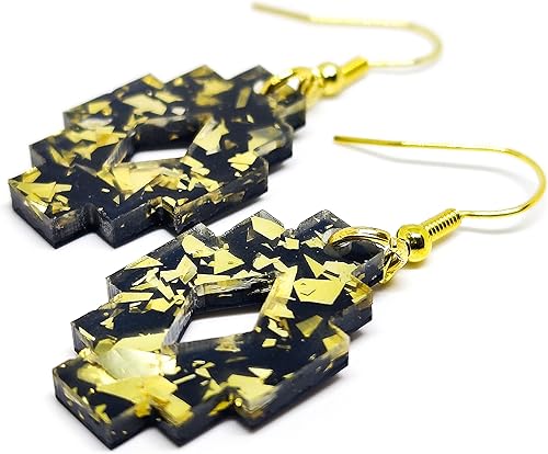 Miniatura 3 de Boho Black and Gold Sparkle Dangle & Drop Earrings, Handmade, Metal for Sensitive Ears- Statement Earrings (Aztec Dangle Earrings)