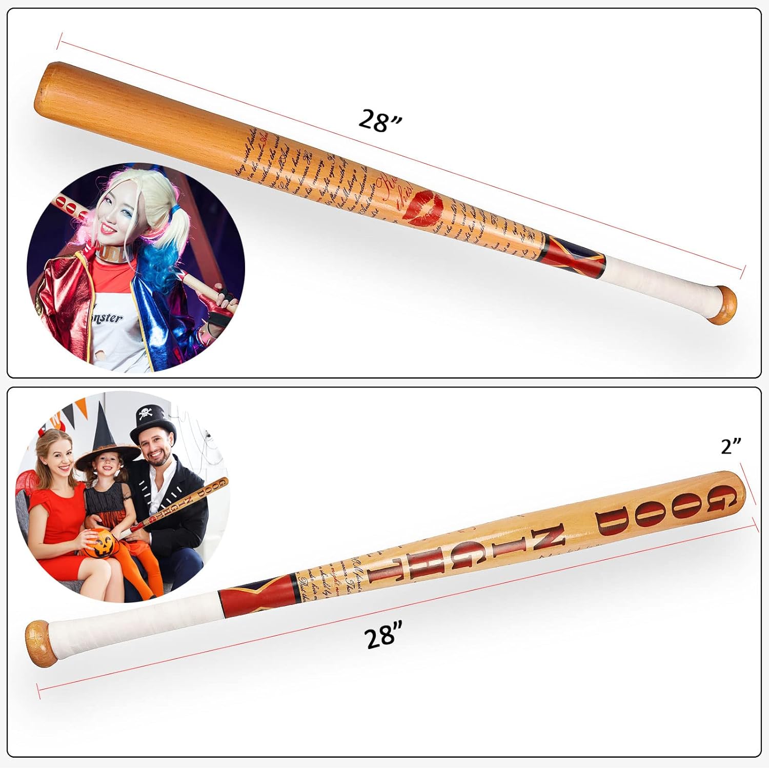 28 Inch Baseball Bats Wooden Baseball Bat Cosplay Halloween Parties Costume Prop for Women Birthday Easter Gift