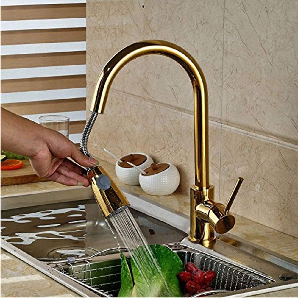Robinet de cuisine en bronze champagne et laiton massif haut de gamme