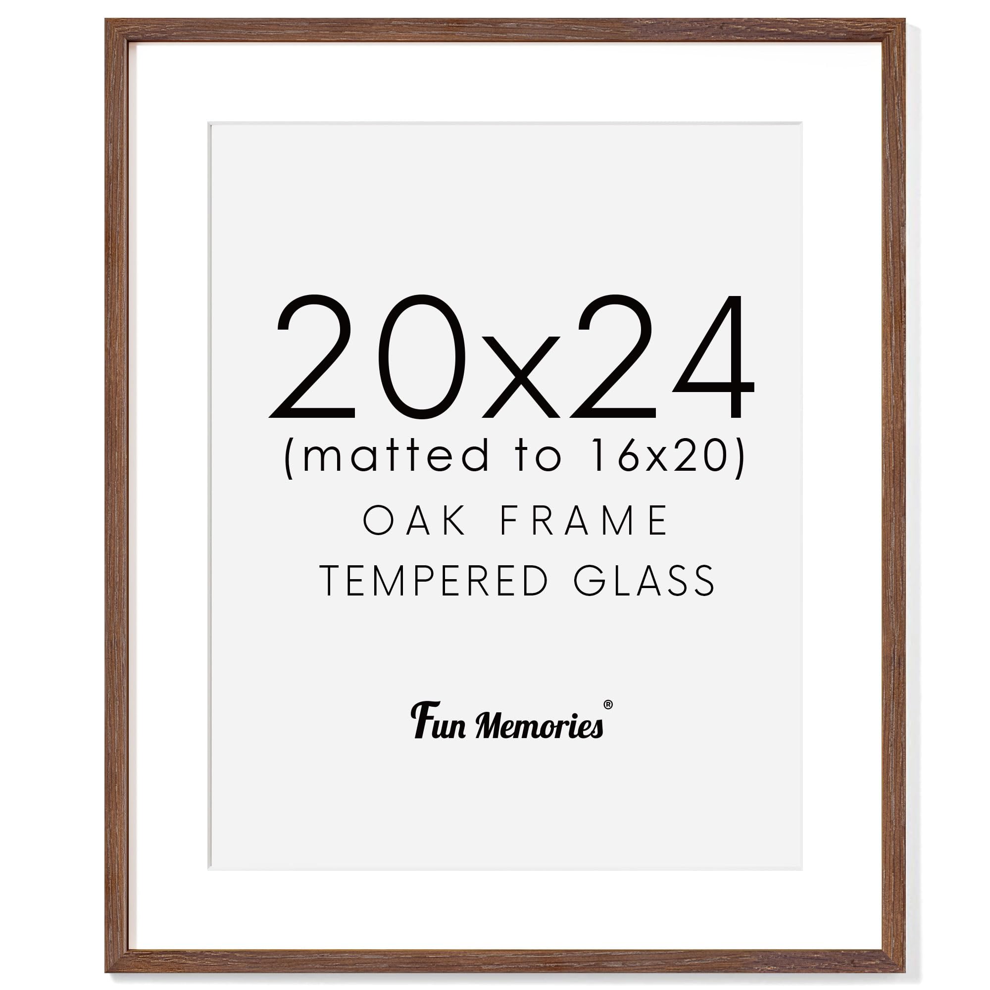 Fun Memories 20x24 Picture Frames, Rustic Solid Oak Wood Frame 20 x 24 for Wall, Wooden 20 by 24 Photo Frames with Tempered Real Glass, 20x24 Poster Frame Matted to 16x20 (Walnut Color, 1 Pack) โ image 1