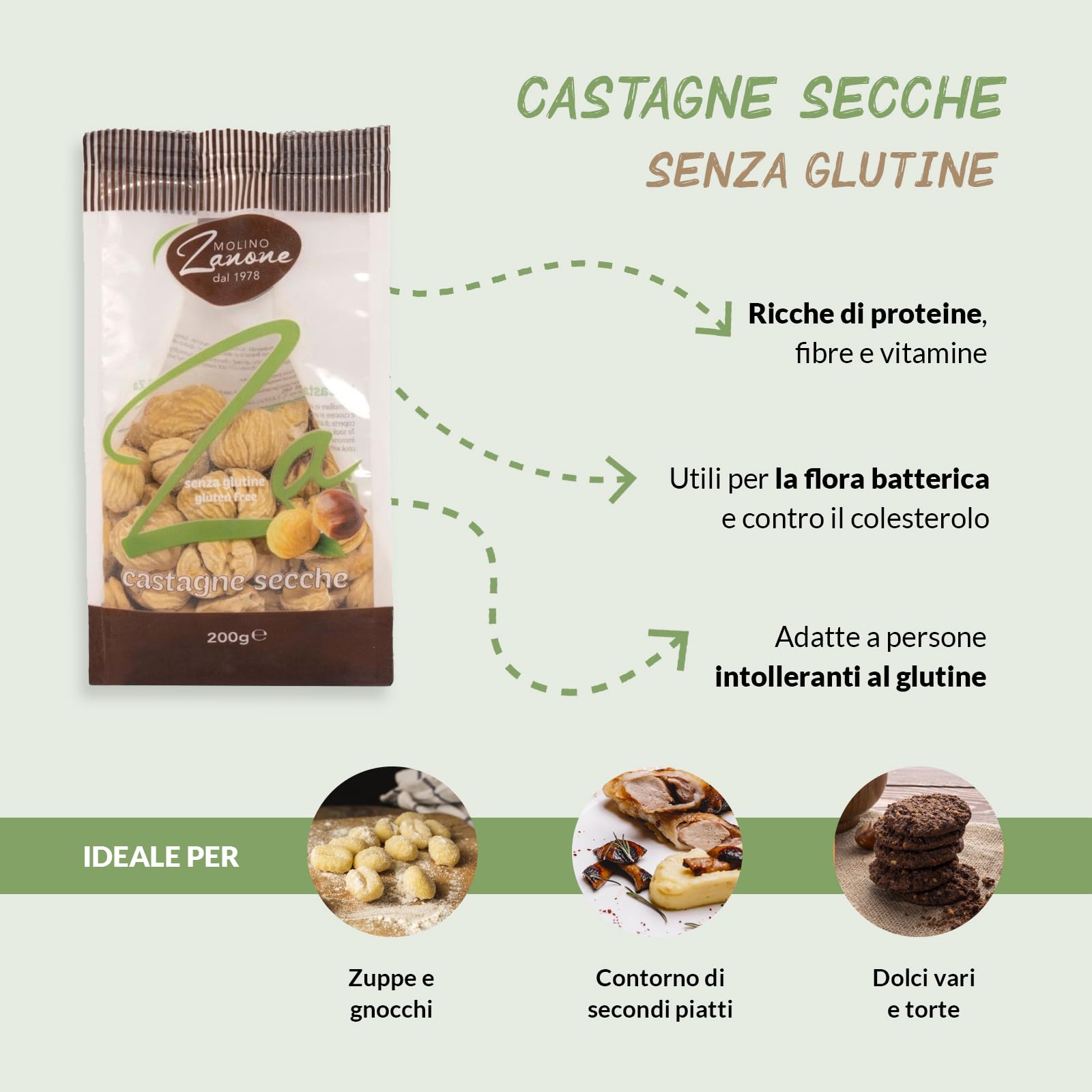 Molino Zanone Castagne Sgusciate Secche Frutta Essiccata Gluten Free Frutta Secca Origine Italiana Snack Naturale Ideale Per Spuntini E Ricette, Pacco 200g.