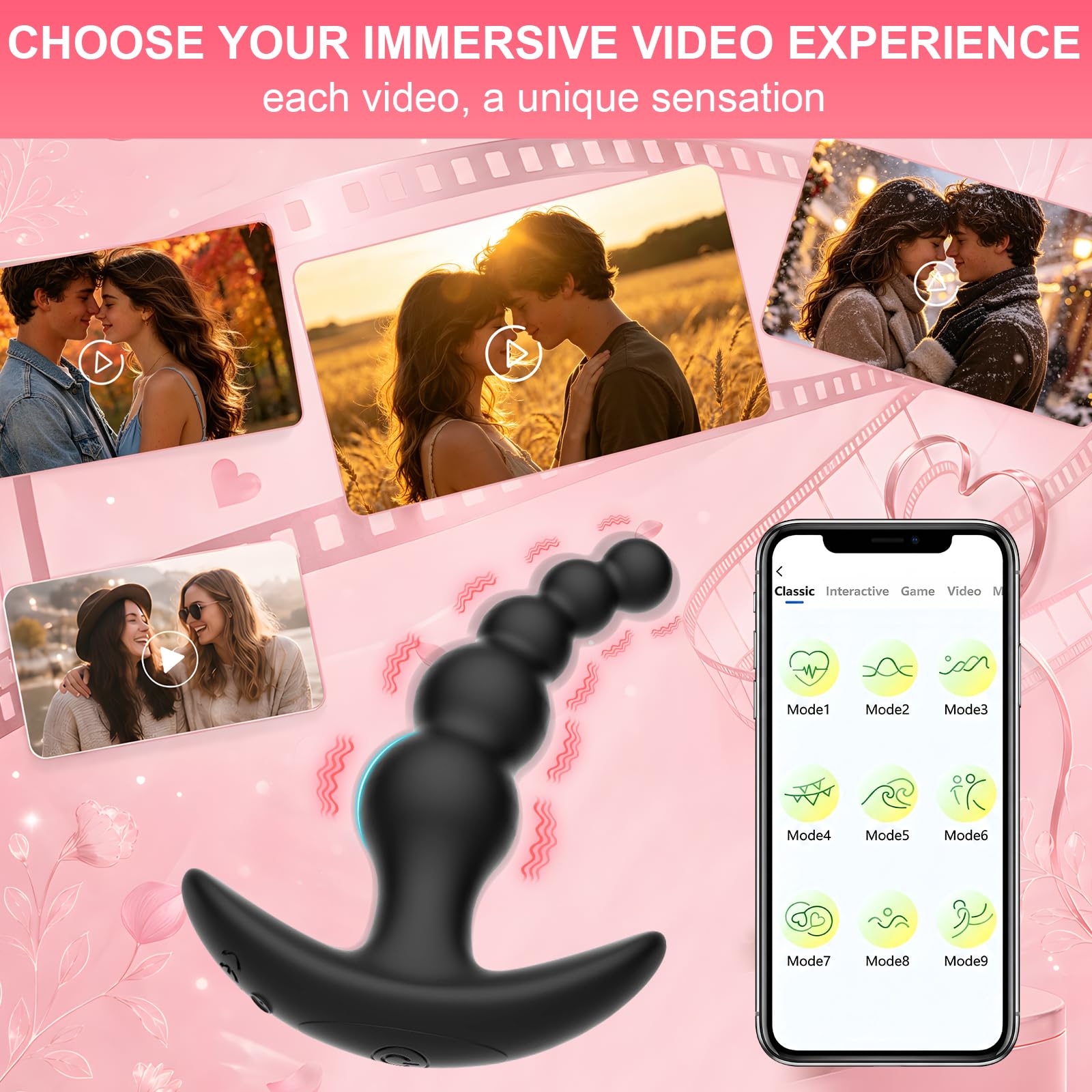 Vibrador Anal de 5 Perlas con APP y Mando a Distancia Plug Anal para Hombre, Estimulación de Próstata Juguete Anal para Parejas 9 Modos de Vibración Recargable Impermeable