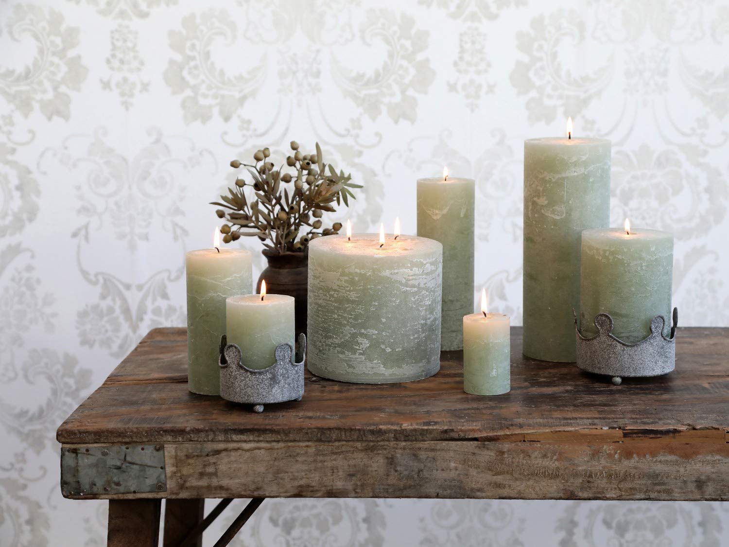 Chic Antique Macon - Bougie pilier rustique - 100 % paraffine - Longue durée de combustion (gris français, 7 x 15 cm