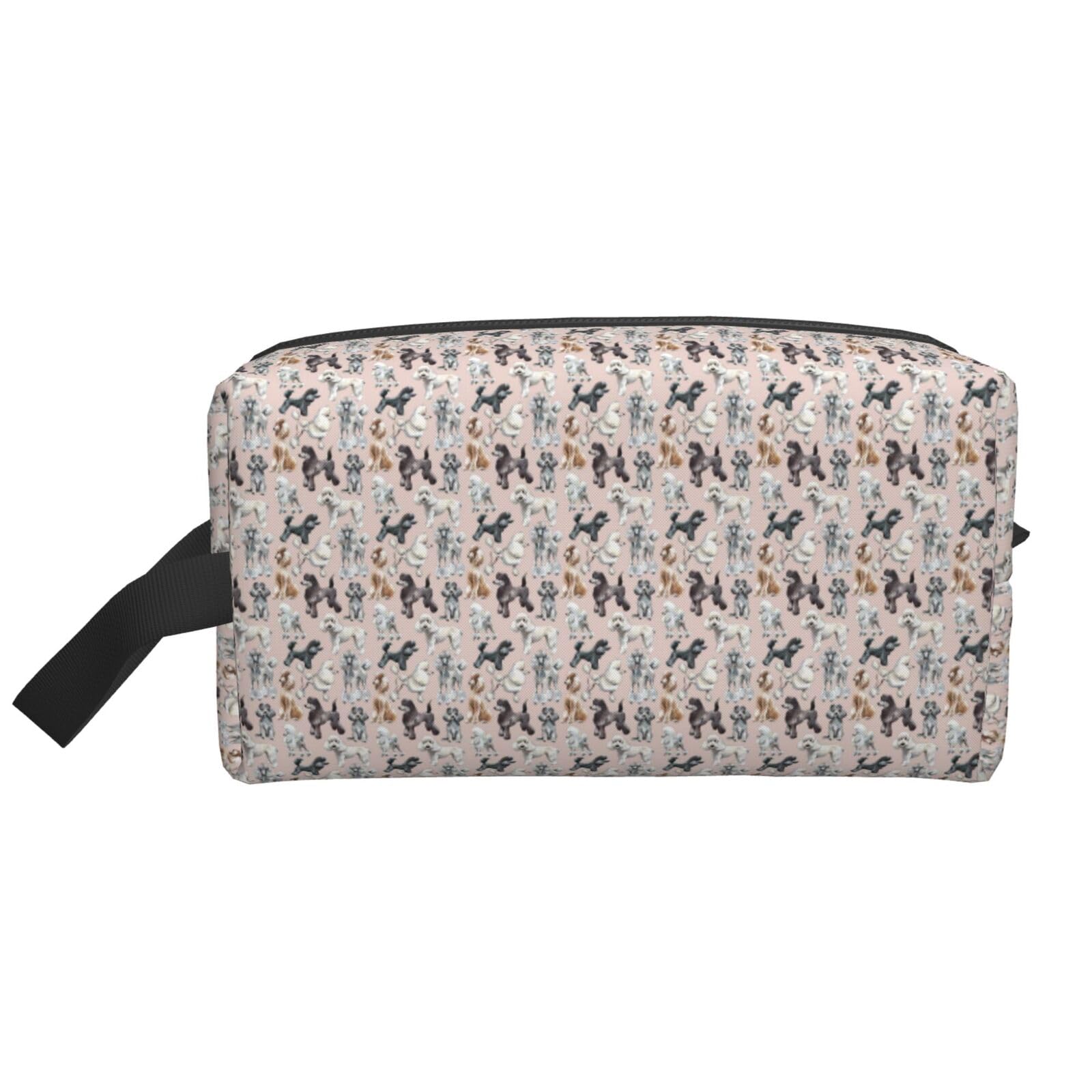 Ercgad Unisex White Poodles Dogs Print Large Capacity Travel Toiletry Bag Cosmetic Pouch Daily Storage Makeup Case