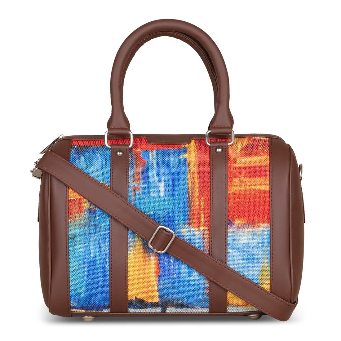 ZOUK Multicolour Abstract Printed Vegan Leather Handmade Women's Handbags with double handles and detachable Sling Strap - Abstract Amaze