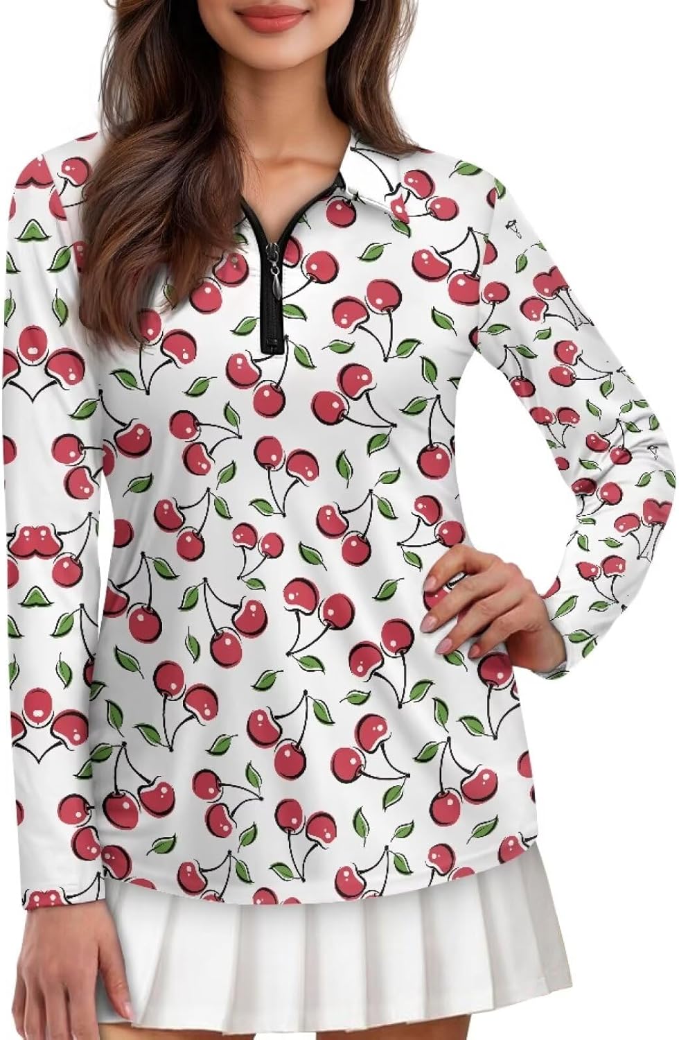 Women's Golf Polo Shirts Fashion Quarter Zip Long Sleeve Tennis Shirts Workout Sports Pullover Tops XS-XXL
