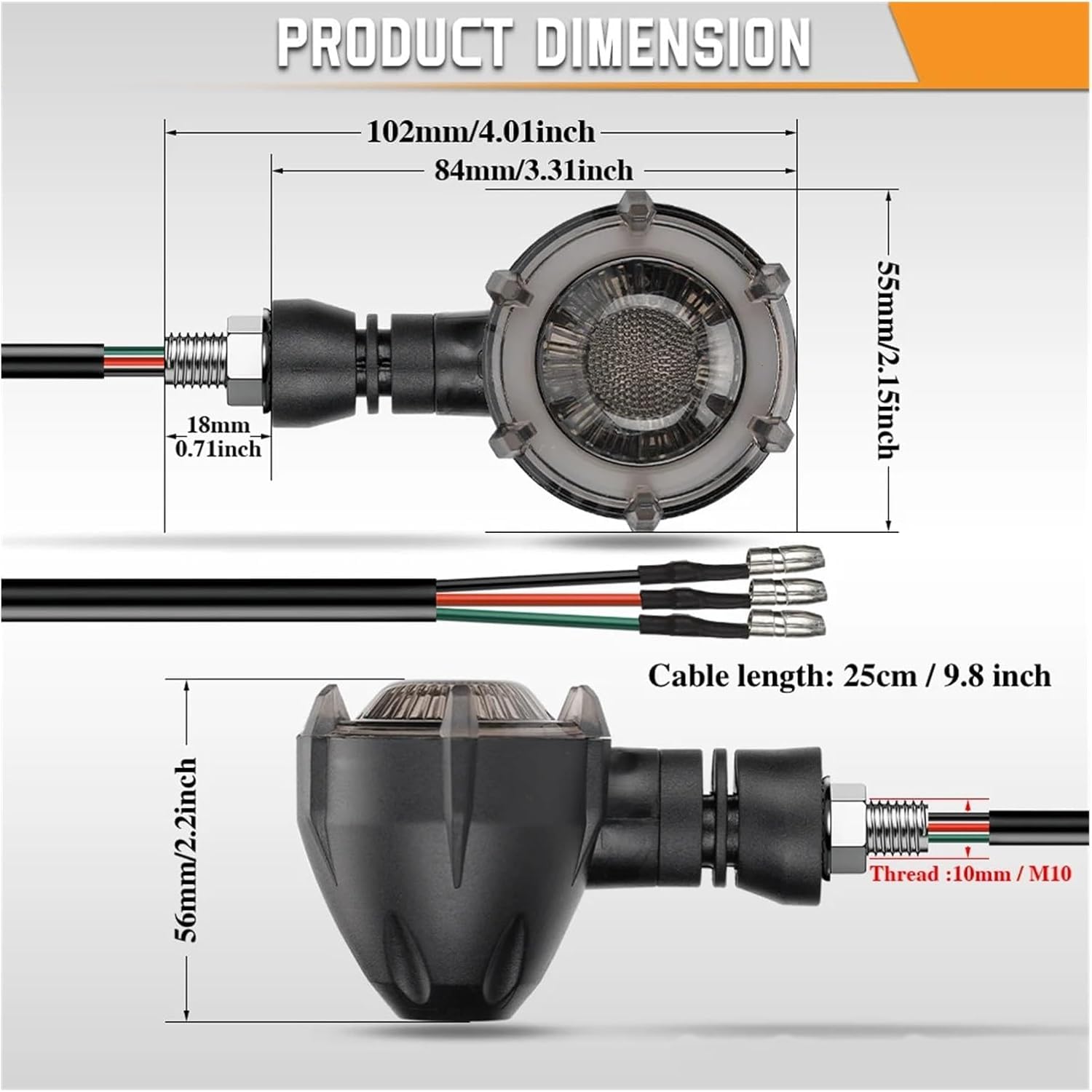 Generic Mini uniwersalne wskaźniki Dla Kawasaki Dla Versys 650 1000 ZX6R ZX10R ZX7R ZX11 Lampki sygnalizacyjne LED sekwencyjne płynne i migające Lampka kontrolna 12 V 10 mm Światło