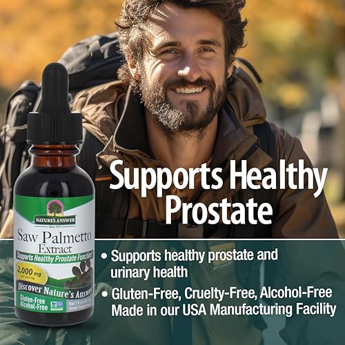 Miniatura 4 de Nature's Answer Extracto de bayas de palma enana americana sin alcohol, 1 onza líquida Apoyo de próstata Salud urinaria natural Promueve