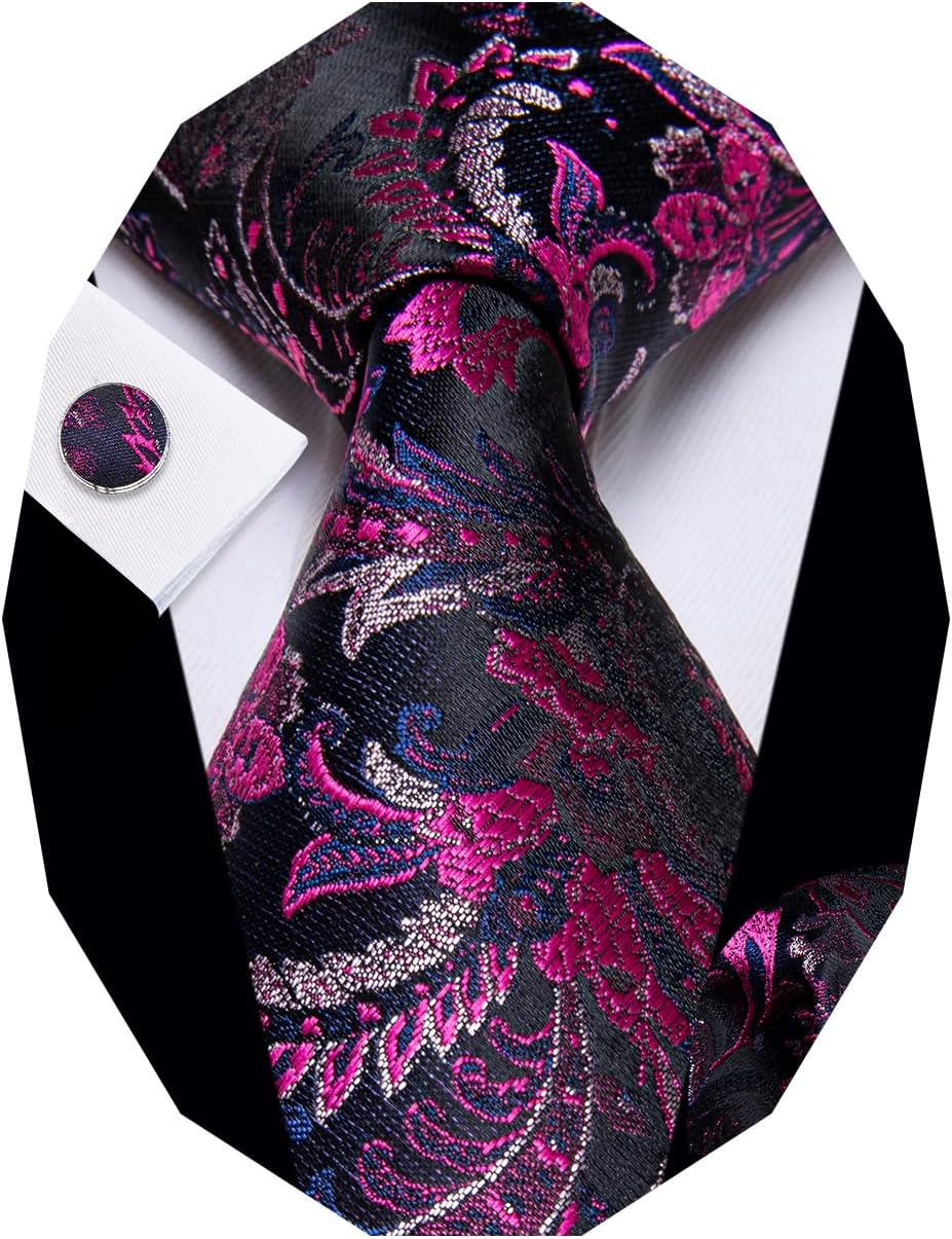 Paisley Tie Sets Floral Necktie Handkerchief Cufflinks Set Silk Woven Ties Business Wedding Party