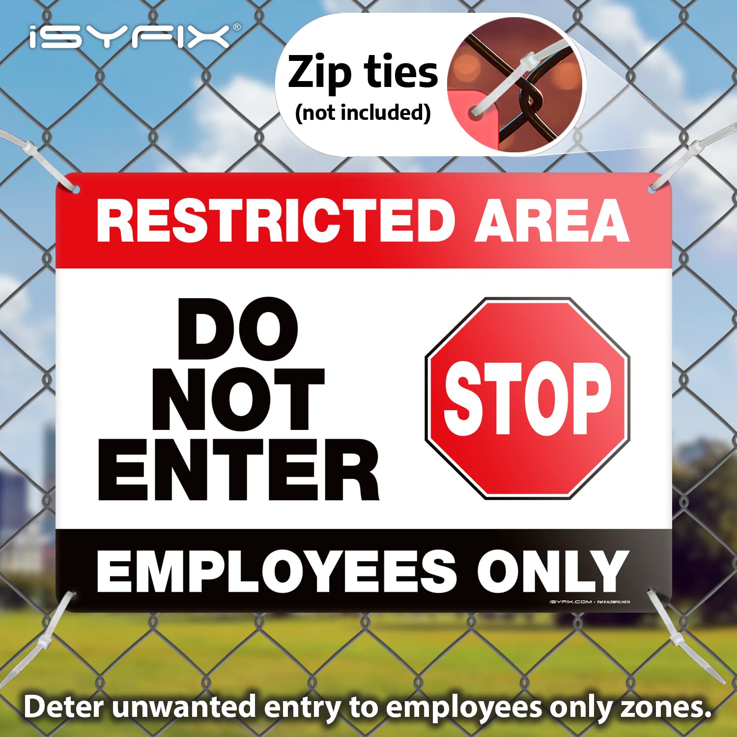 ISYFIX Sicherheitsschild – „Restricted Area, Do Not Enter, Employees Only“, 25,4x17,8 Cm, Aluminium, Wetterfest
