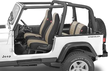 Diver Down Neoprene Seat Cover Set - Fits Jeep YJ 1987-1995 Wrangler - Front and Back Seat Set - Waterproof Custom Fit - Soft Padded Cushion Feel with Jeep Logo, Tan, 1991