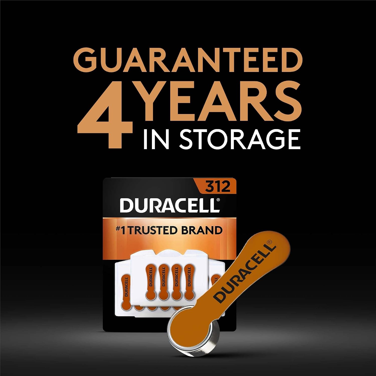 Duracell Hearing Aid Batteries Brown Size 312, 12 Count Pack, 312A Size Hearing Aid Battery with Long-lasting Power, Extra-Long EasyTab Install for Hearing Aid Devices