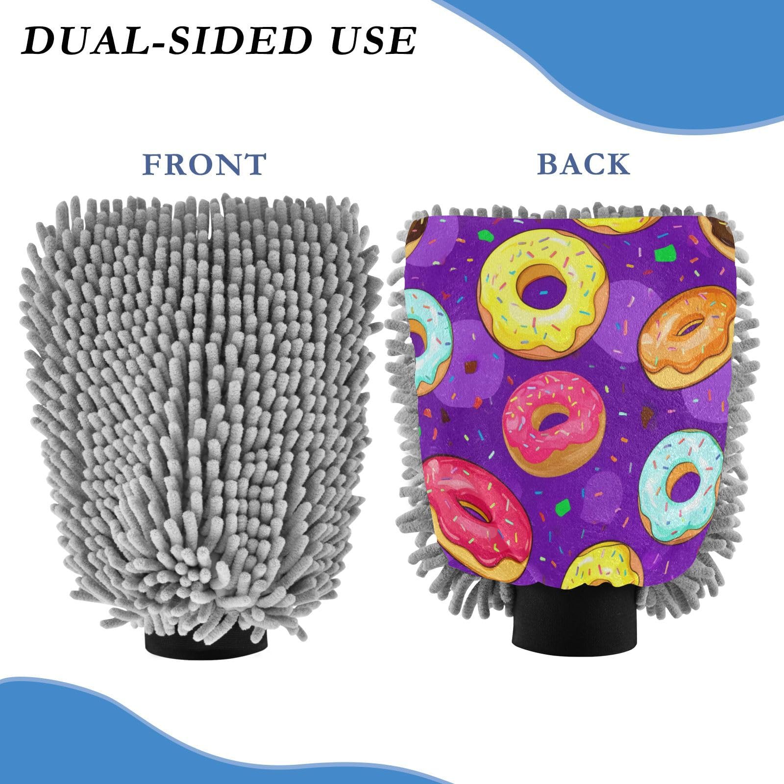 Kigai Delicious Colored Donuts Car Wash Mitt Microfiber, 2Pcs Scratch Free Lint-Free, Premium Chenille Microfiber Mitt Car Wash Brush-M
