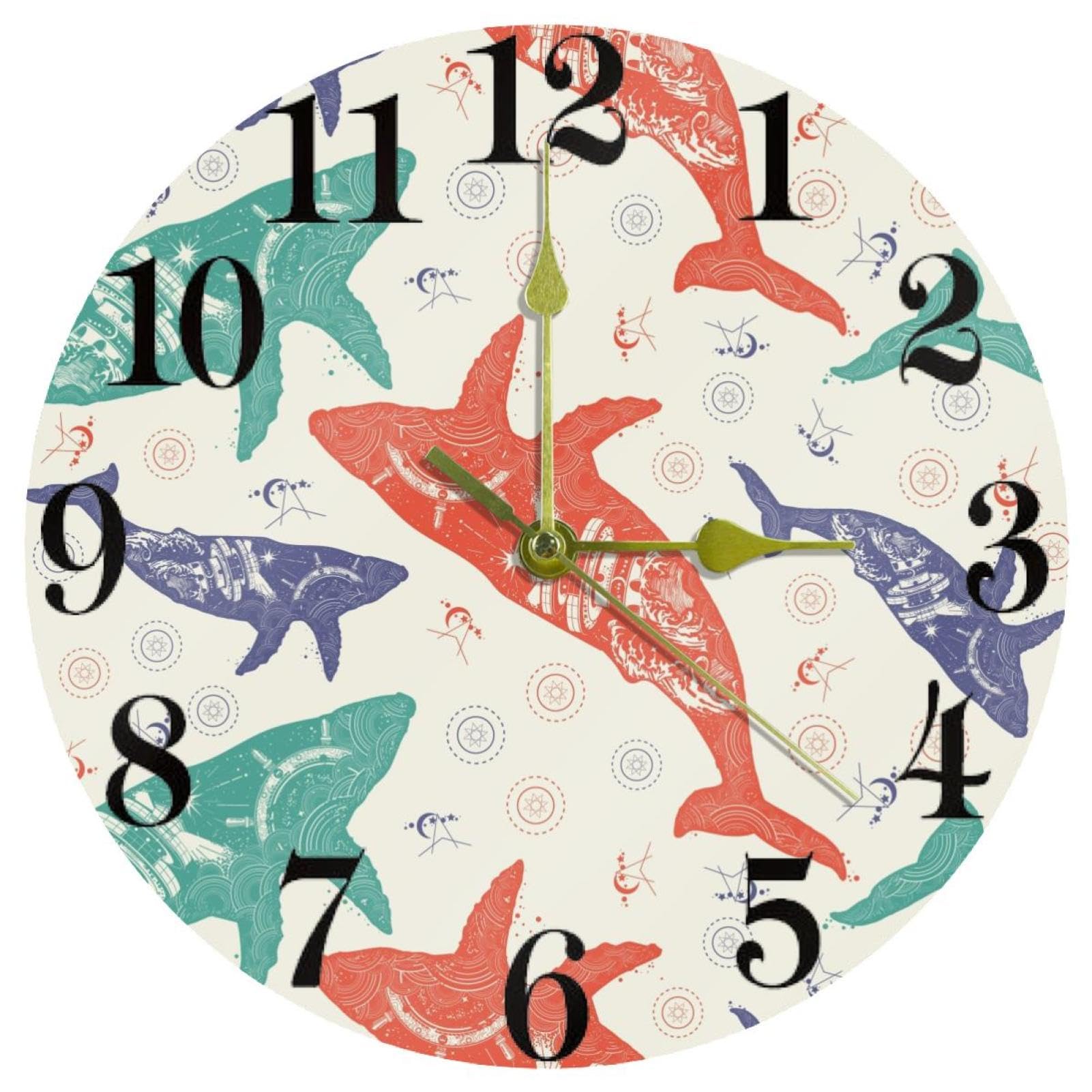 Horloge murale silencieuse sans tic-tac à quartz avec motif de baleine