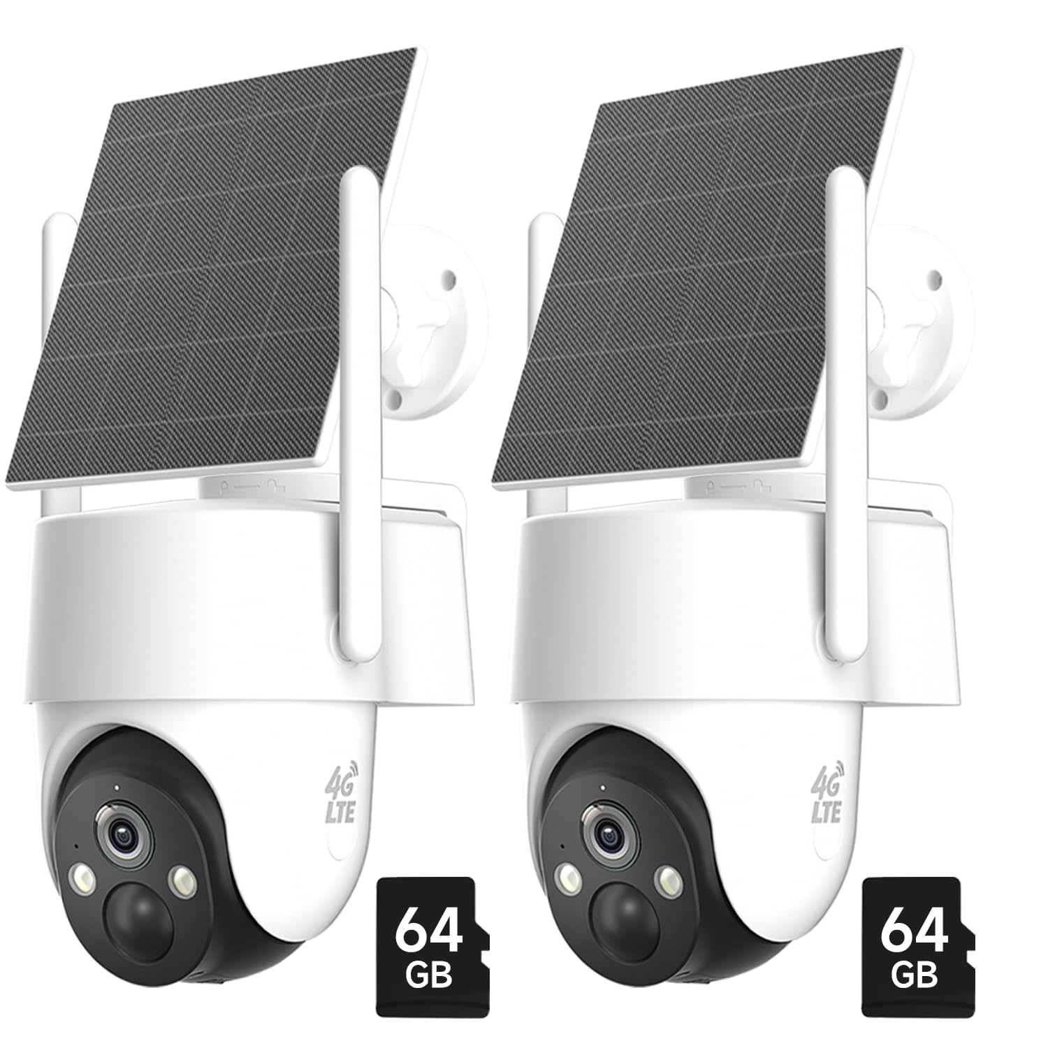 2Pack 4G LTE Cellular Solar Security Camera Wireless Outdoor, No WiFi Solar Powered Camera, 2K 360° Live View, 2 Way Talk, Color Night Vision, PIR