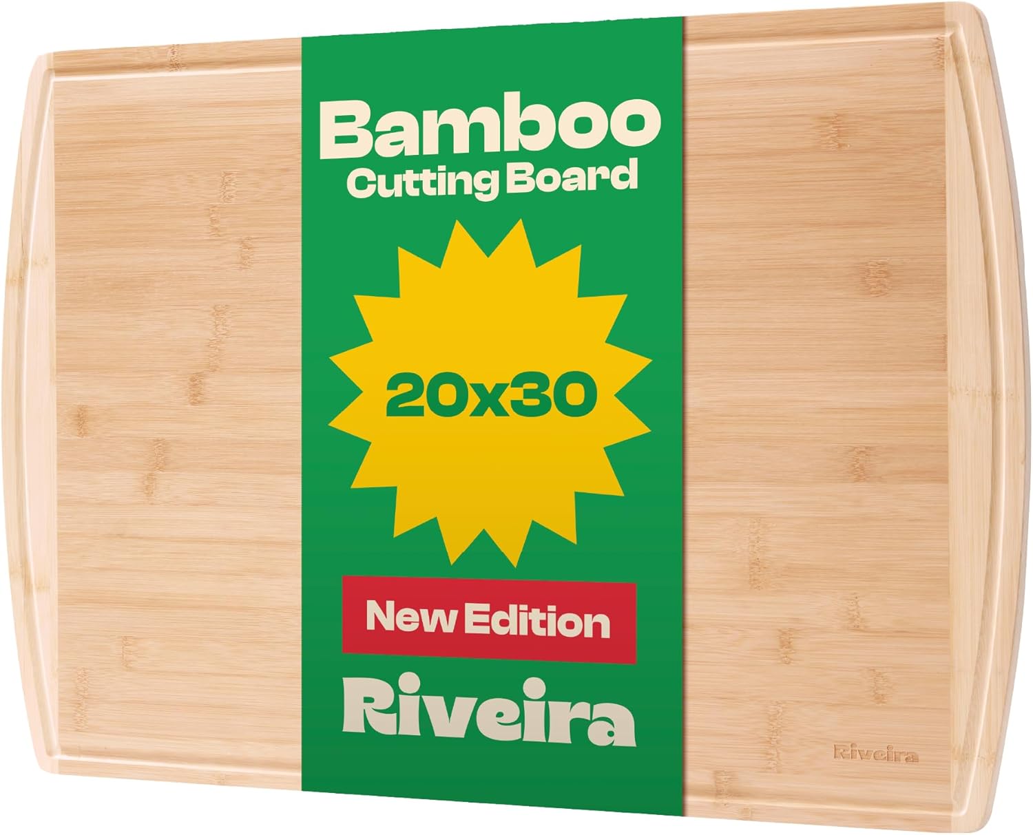 Riveira Two Tone Bamboo Wood Cutting Board  Gourmet Bamboo Grandeur: 20 x 30 Wooden Cutting Board  Wooden Cutting Boards For Kitchen Decorative  Innovative Juice Grooves Wooden Chopping Board