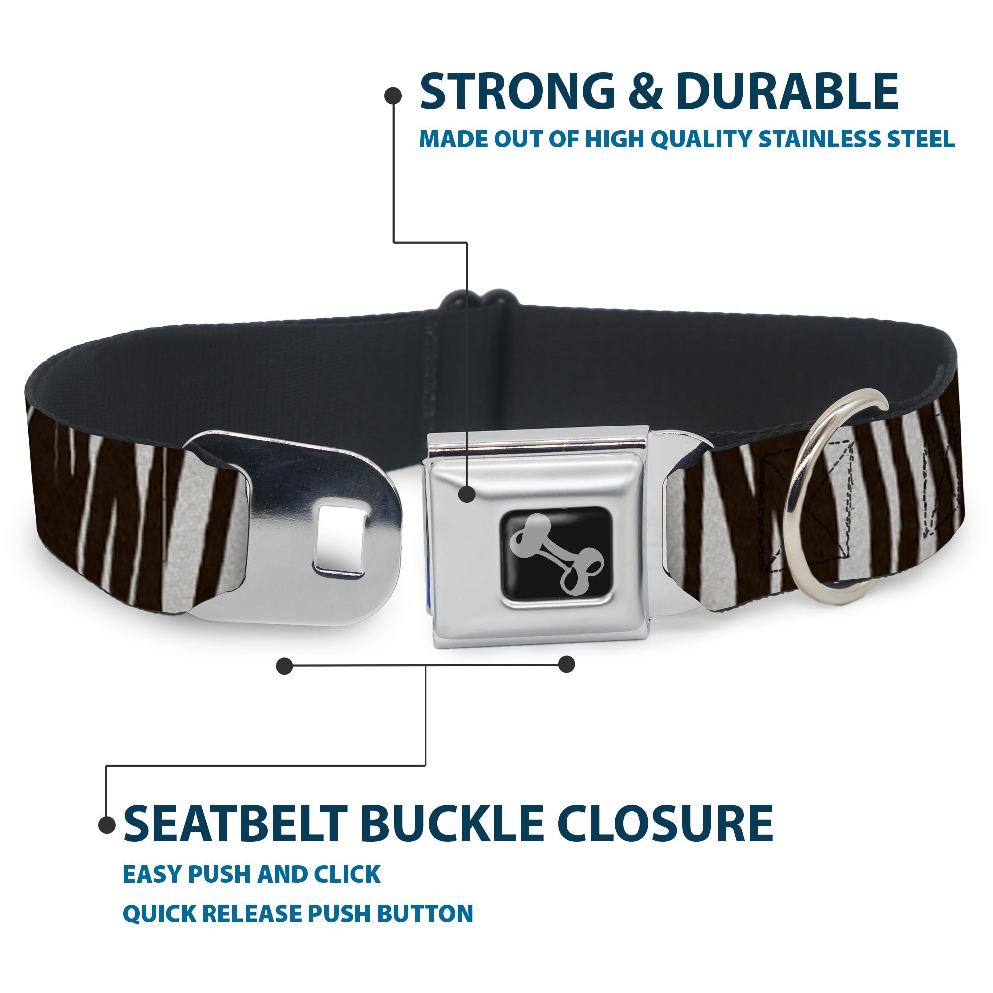 Buckle-Down Obroża dla psa z klamrą pasa bezpieczeństwa - zebra - szerokość 3,8 cm - pasuje na szyję 33-45 cm - S