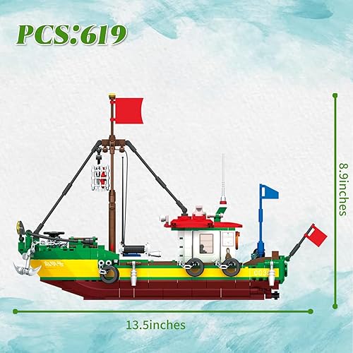 Miniatura 5 de WVINVW Juego de construcción de barcos de pesca, bloques de construcción de pesca de mar, colección de juguetes de decoración, juguetes de barco de