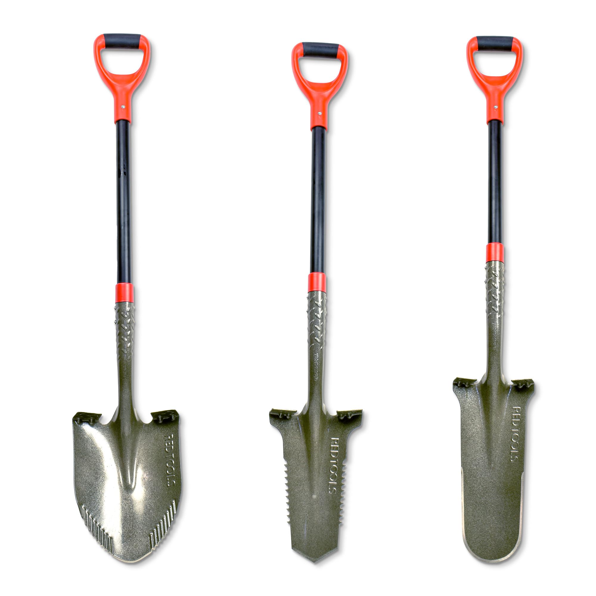 Profi Spaten Set - Robustes Garten Werkzeug inkl. Gärtnerspaten mit Wurzelsäge, Drainagespaten und Schaufel - für alle Gartenprojekte geeignet (Grau)