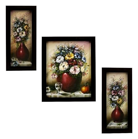 Indianara Wood Wall Framed Hanging Art(Purple) - Set of 3
