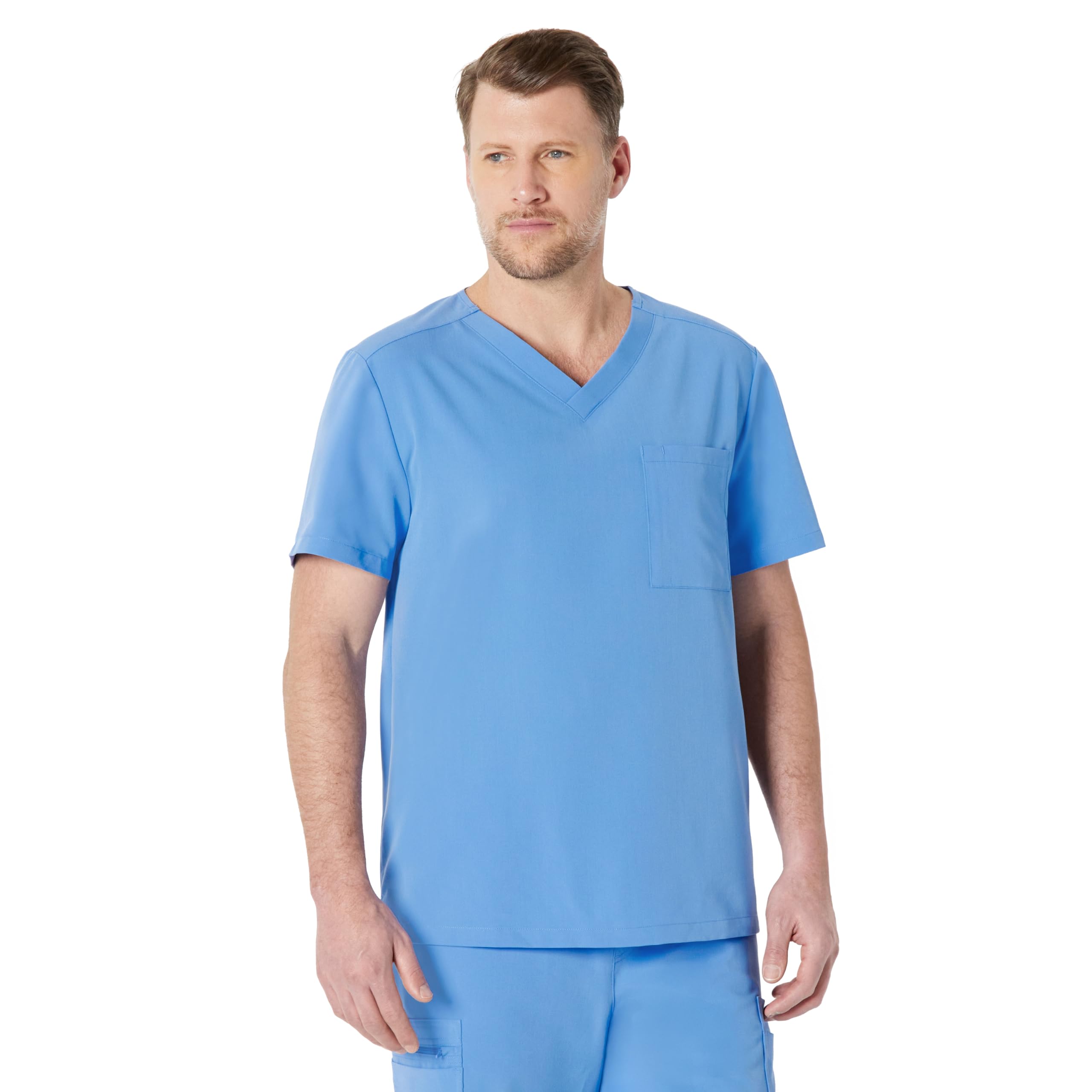 Amazon Basics Men's Scrubs V-Neck Top with Pockets, Cornflower Blue, XXL