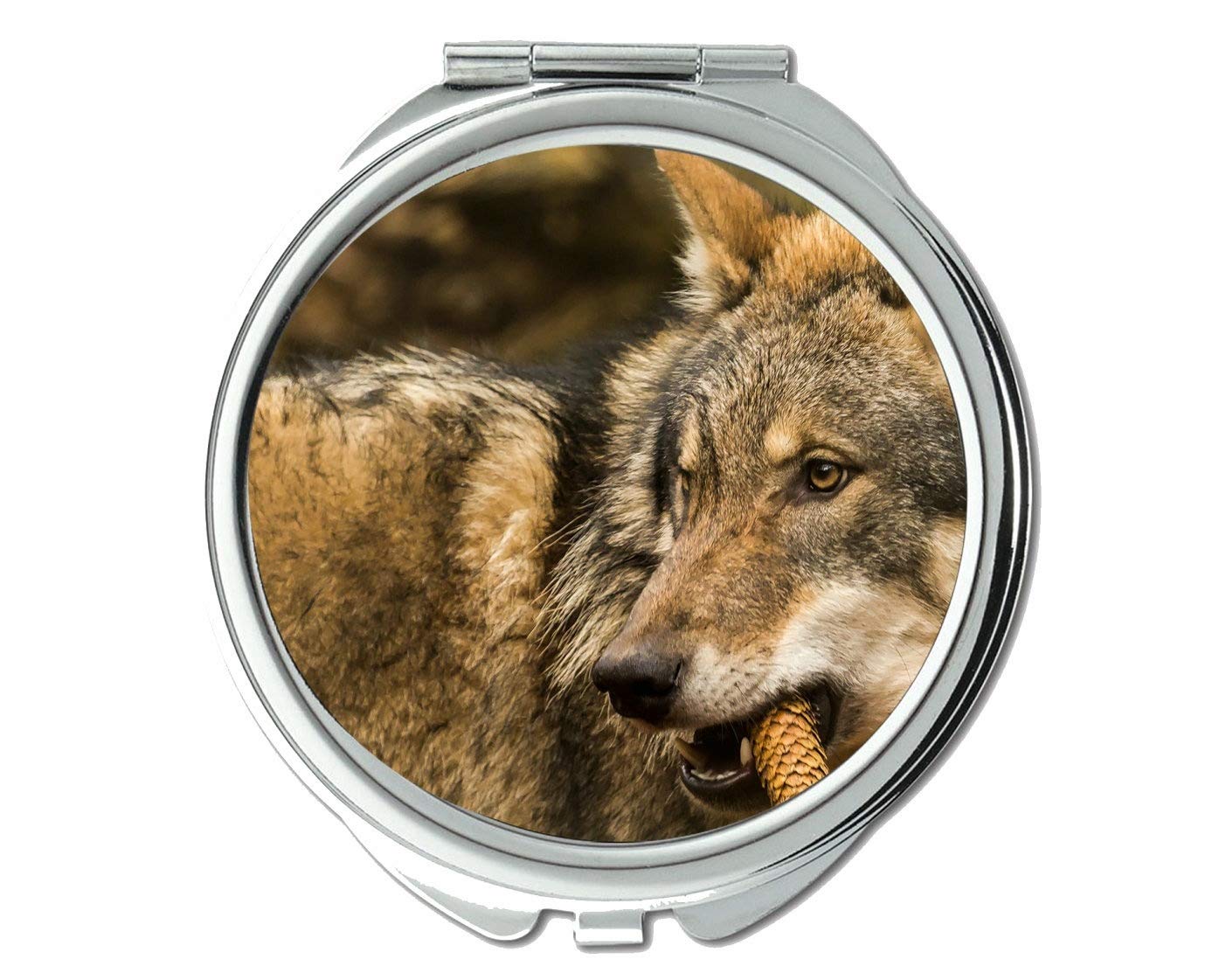 Yanteng Flying Pig Men Mirror,Round Mirror,Wildlife Predator Fuzzy Wolf,Pocket Mirror,1 X 2X Magnifying