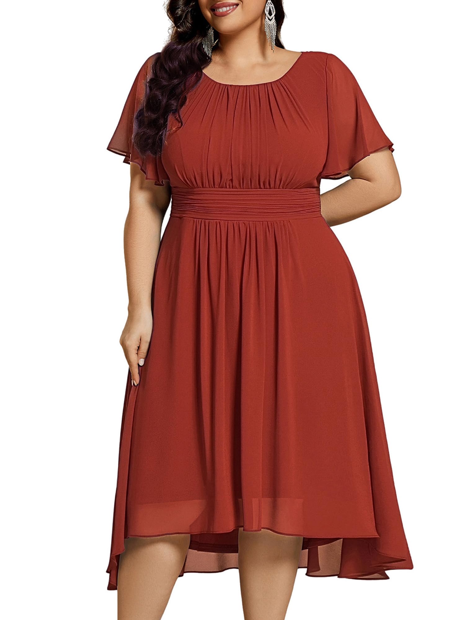 Ever-Pretty Women's Chiffon High Low Plus Size Cocktail Wedding Guest Dress