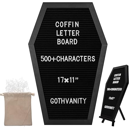 Gothvanity Coffin Letter Board - Gothic Changeable Letter Board for Table Top or Wall - Gothic Decor for Home, Office, Bistro and School - 17x11 inches - Black