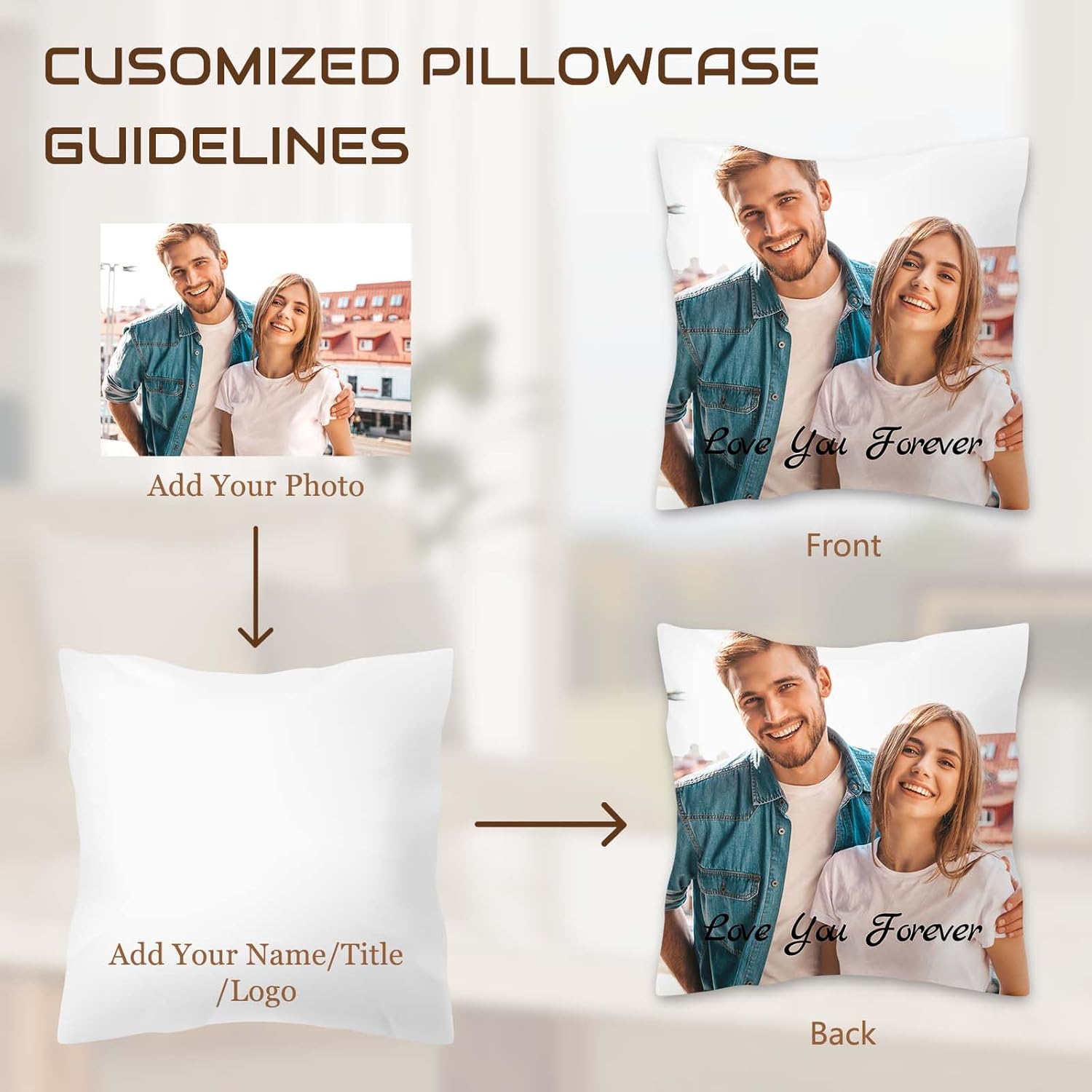 Custom Photo Pillow 16"x16" - Personalized Double Sided Pillows Cover with Picture Text, Soft Decorative Throw Case, Unique Gift for Couples, Family, Friends（Pillow Insert Included）