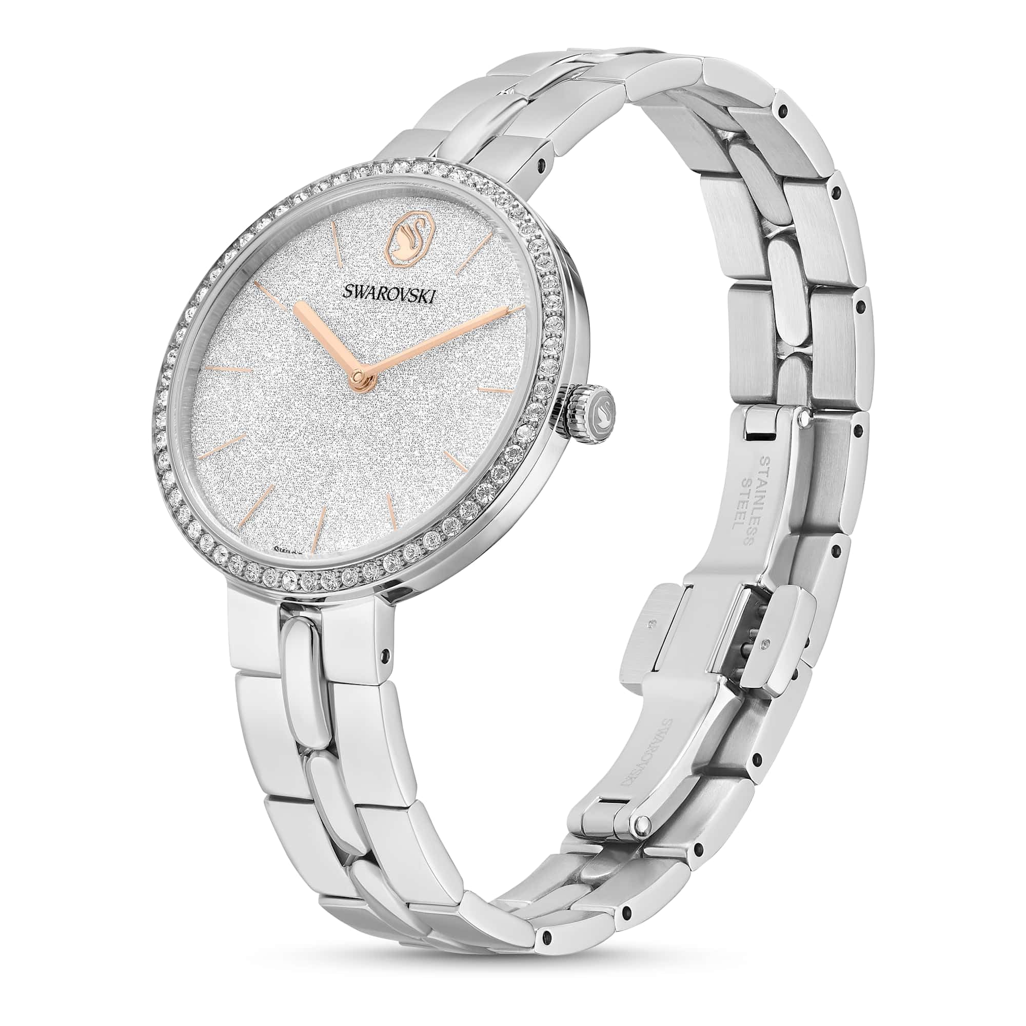 Swarovski Cosmopolitan Kollektion Uhr, Swiss Made, Metall-Armband, Silberton