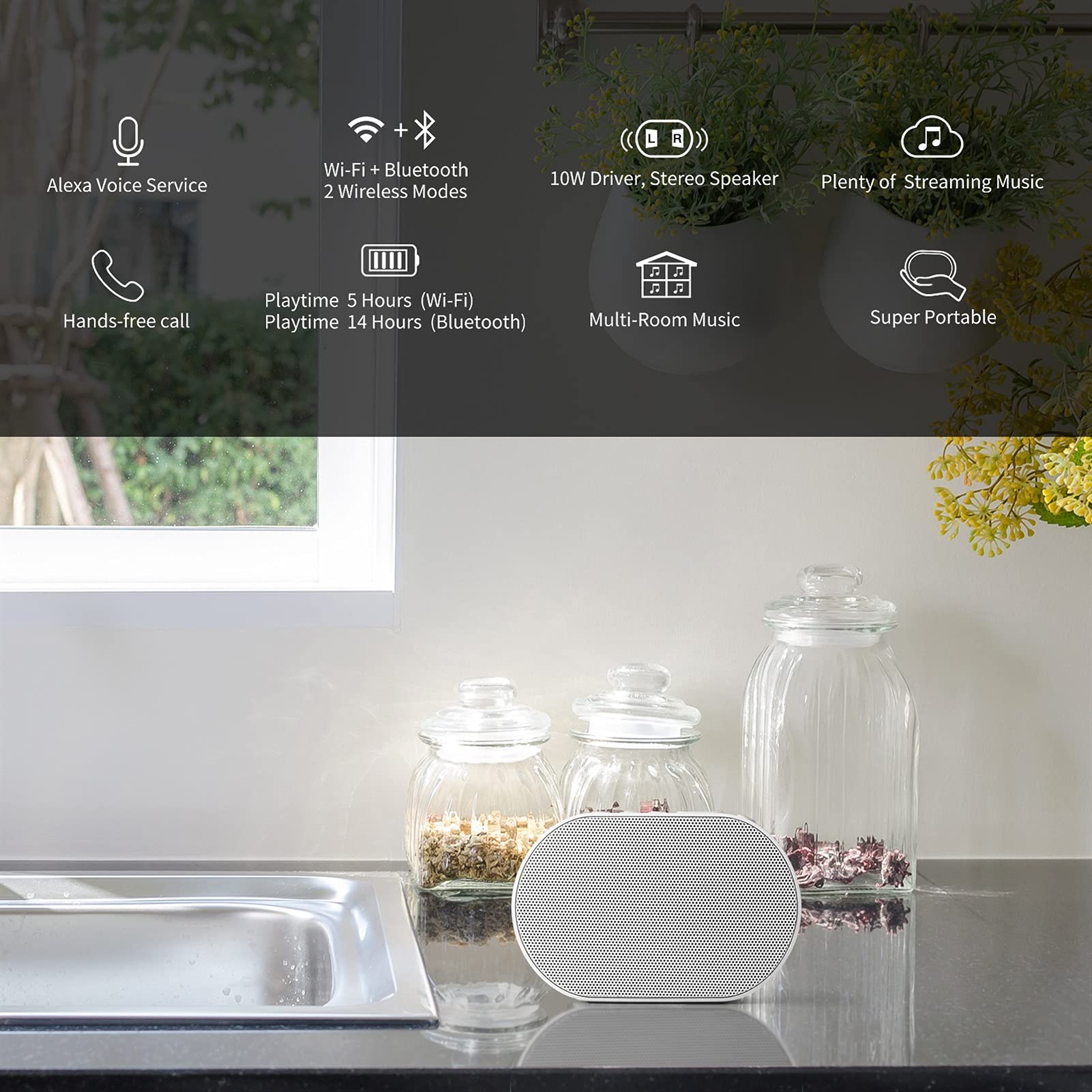 Głośniki komputerowe Przenośny głośnik Bluetooth Inteligentny głośnik Wi-Fi Głośnik 10W Dźwięk stereo 15H Odtwarzanie mikrofonu zestawu głośnomówiącego Zewnętrzna kolumna Komputer Monitor PC Głośniki