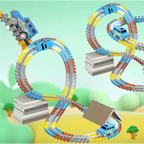 Miniatura 2 de Juego de pistas de carreras flexibles con 2 autos de carreras eléctricos, regalo de cumpleaños para niños y niñas de 3, 4, 5, 6, 7, 8, 9, 10, 11, 12