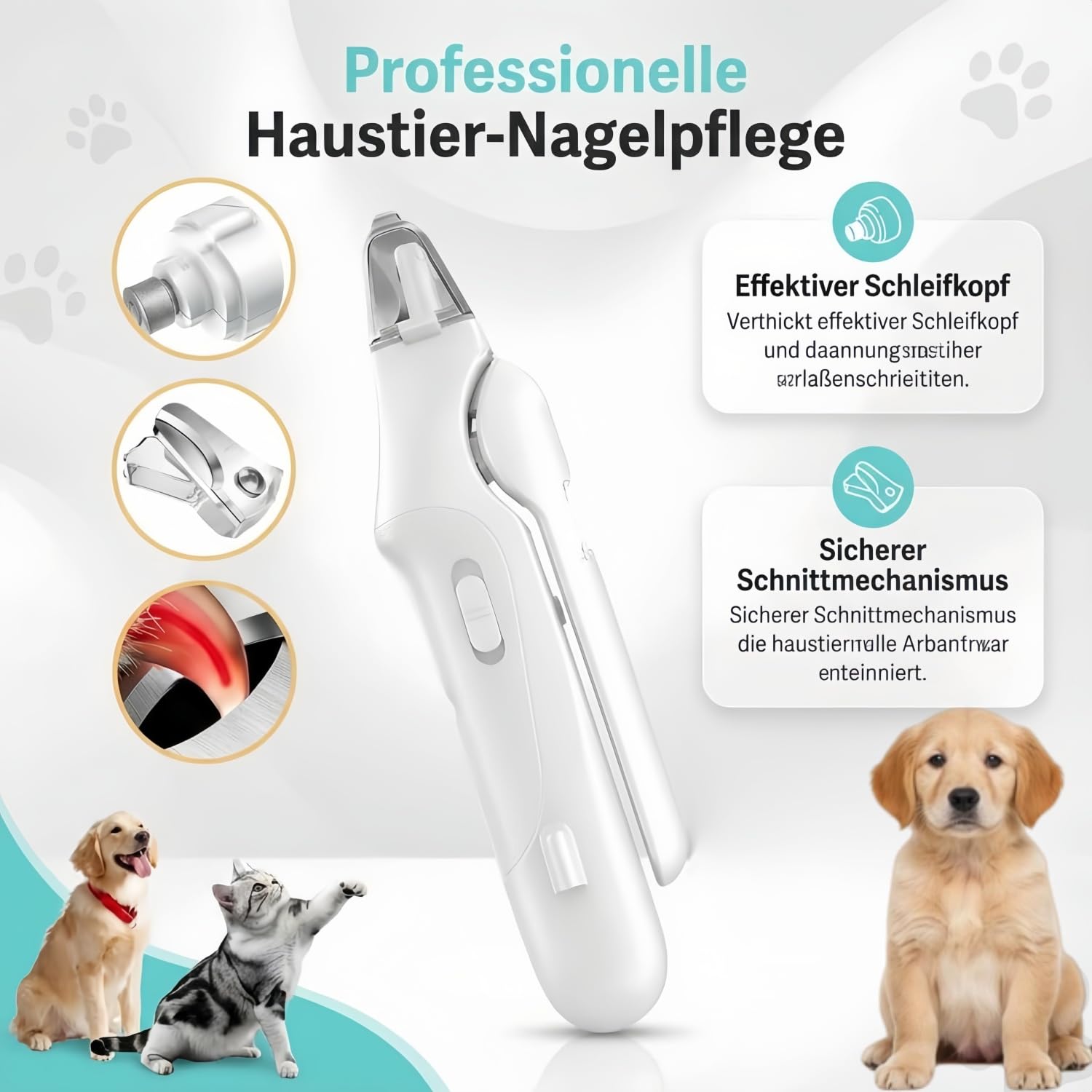 Dr.Pfoten LichtSchere PRO Hund– LED Krallenpflege Werkzeug Für Hunde Mit Sichtbarem Nerv Für Ruhige Und Sichere Anwendung- Sichere Pfotenpflege Ohne Angst (Weiß)
