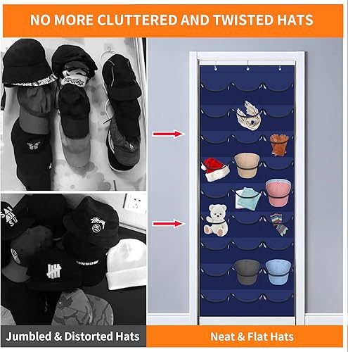 Miniatura 6 de Perchero para gorras de béisbol, 27 bolsillos sobre la puerta, organizador de gorras de béisbol, almacenamiento de sombreros para armario, bolsa de