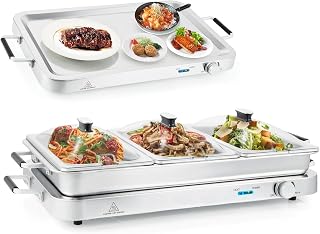 Buffet Server & Food Warmer, 2-in-1 Electric Buffet Warmer with Adjustable Heat, 3 Food Pans with Lids, 8 Qt Stainless Steel Chafing Dishes, Warming Trays for Buffets Party Banquets Catering