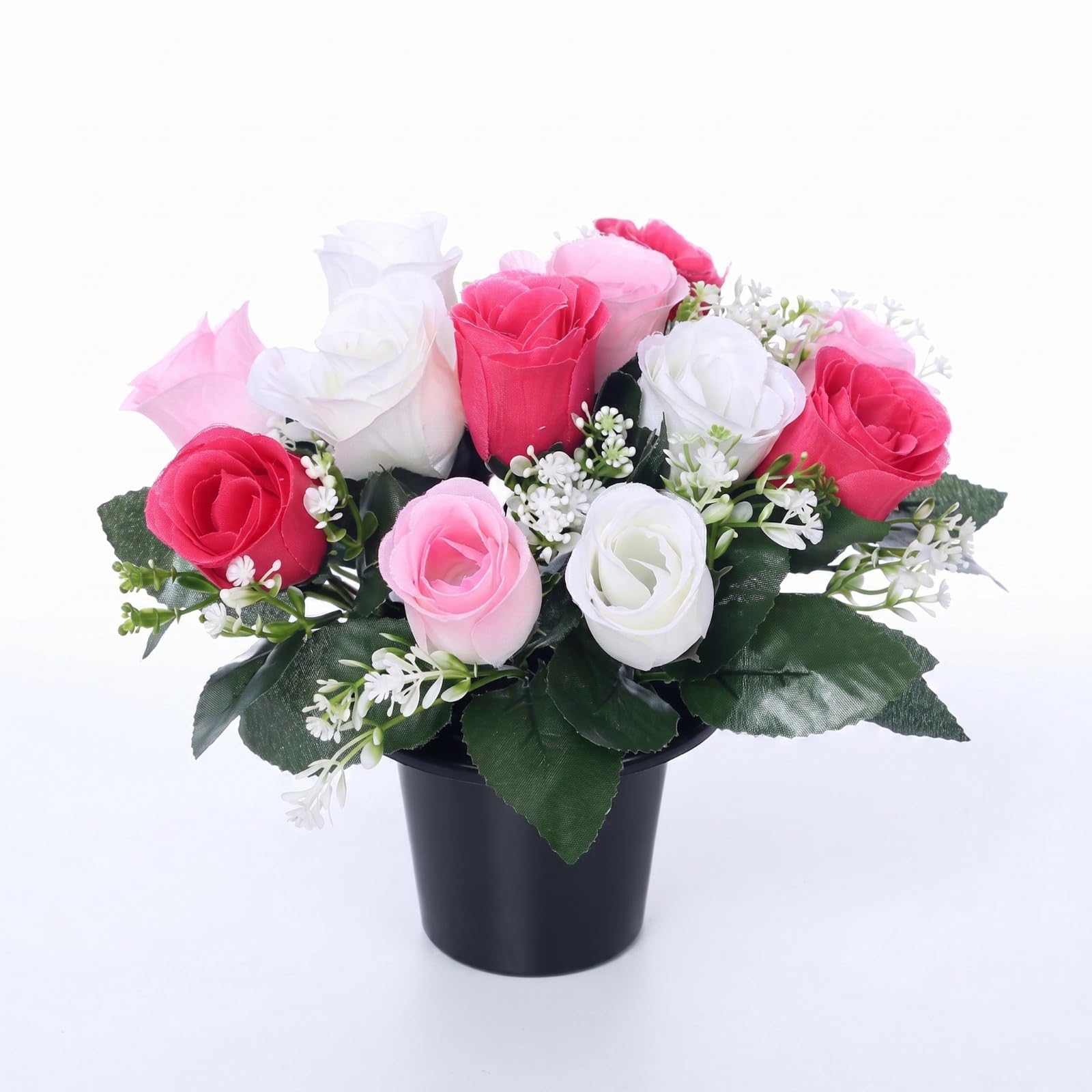 Pack 1 Artificial Flowers for Graves in Pots 25cm | 12 Head Pink and Ivory Grave Flower Pots for Christmas | Luxury Memorial Flowers for Graves, Funerals & Lasting Tributes | All Season Displays โ image 1