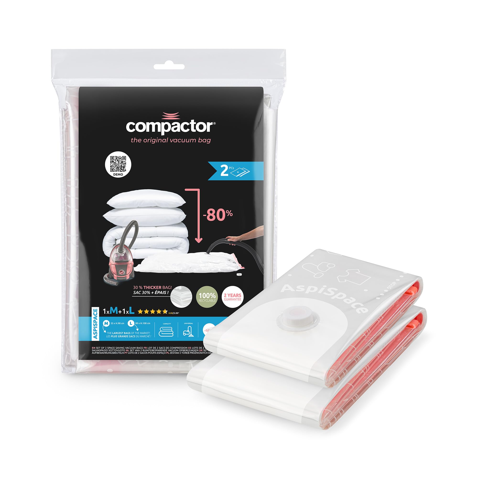 Lot De 3 Sacs De Rangement Sous Vide Compactor - Gain De Place 80% Pour Vêtements