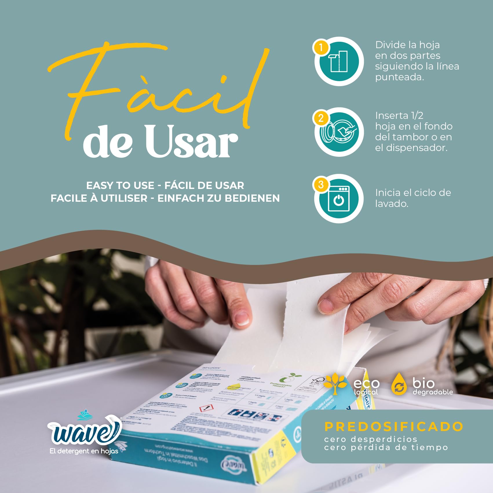 Wave Washing Classic – El Detergente en Hojas – 100% LIBRE DE PLÁSTICO – Multipack XL - 208 lavados – Ecológico – Biodegradable – Compostable