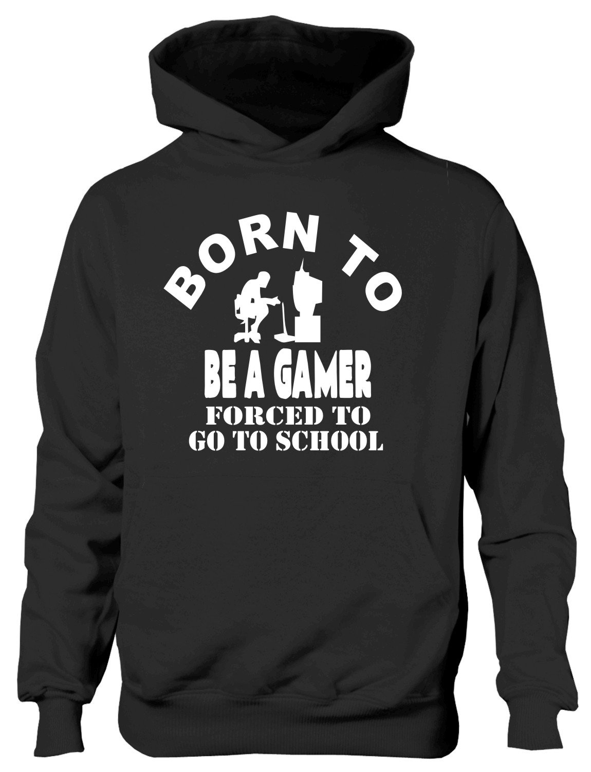 Print4U Born To Be A Gamer Forced To Go To School Hoodie Age 12-13 Black