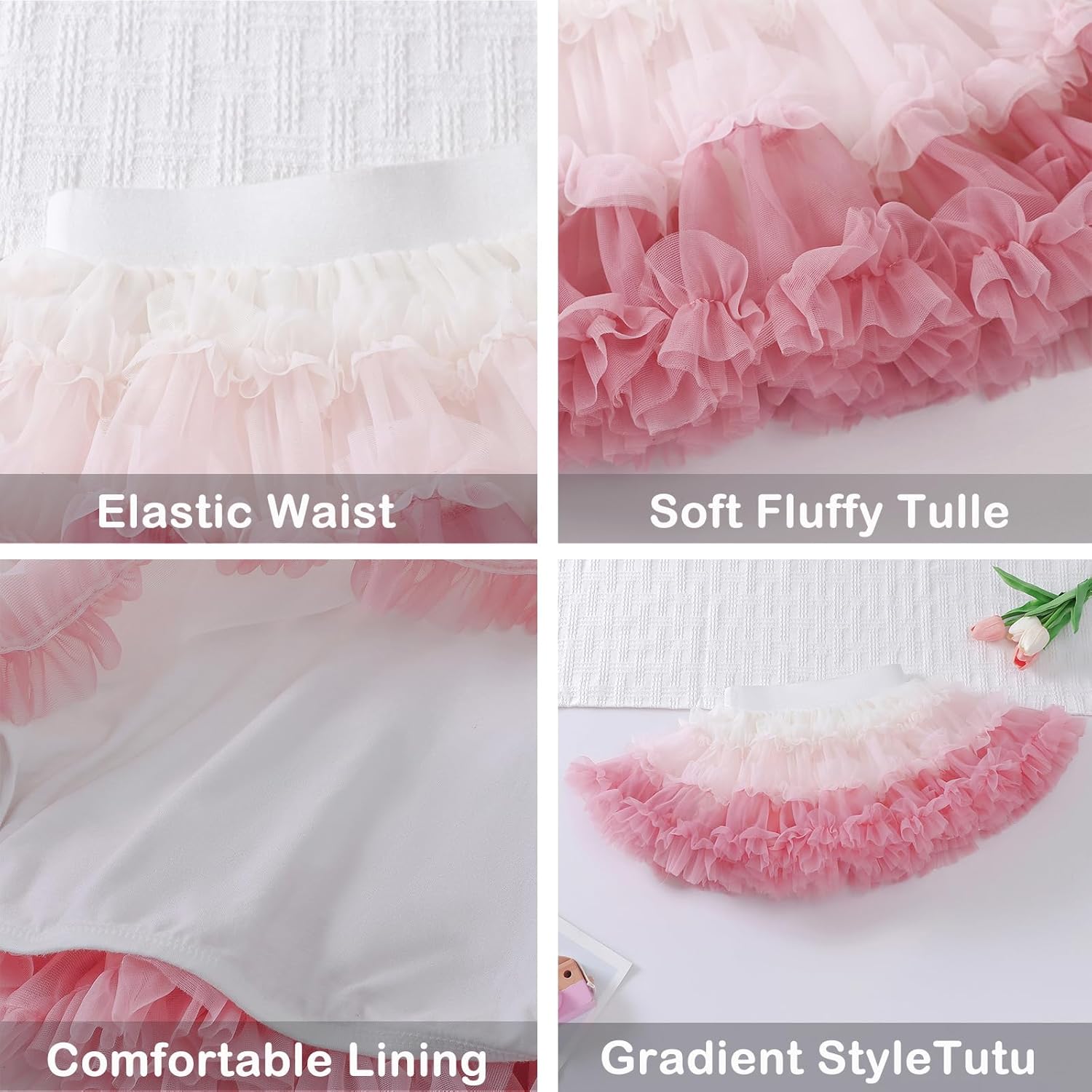 Tutu Skirts for Toddler Girls, Gradient Tiered Skirt Color-Block Fluffy Soft Tulle Skirt Daily Outfit Tutu Dress 1T-5T - Image 4