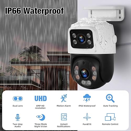 Miniatura 6 de Fuers Cámara IP de seguridad para sistema de CCTV en el hogar, cámara IP PoE 360 con doble lente, cámara de vigilancia impermeable para interiores y