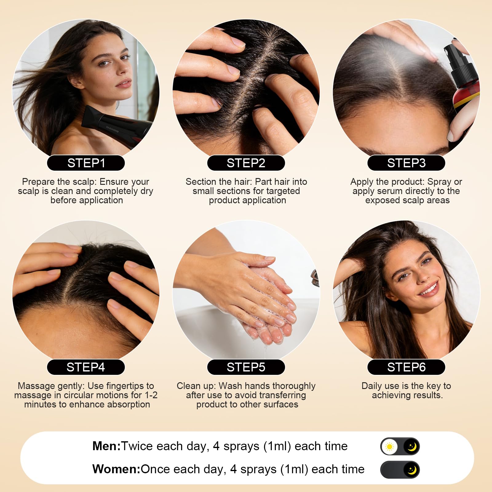 Hair Growth Serum naturalna pielęgnacja włosów do skóry–3x60ml | z olejkiem rozmarynowym,olejem rycynowym i biotyną serum do włosów przeciw wypadaniu włosów dla mężczyzn i kobiet