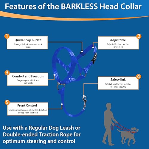 Miniatura 2 de Collar de cabeza de perro, herramienta de entrenamiento sin tirones para perros en paseos, incluye guía de entrenamiento gratuita, 5 (M, azul)