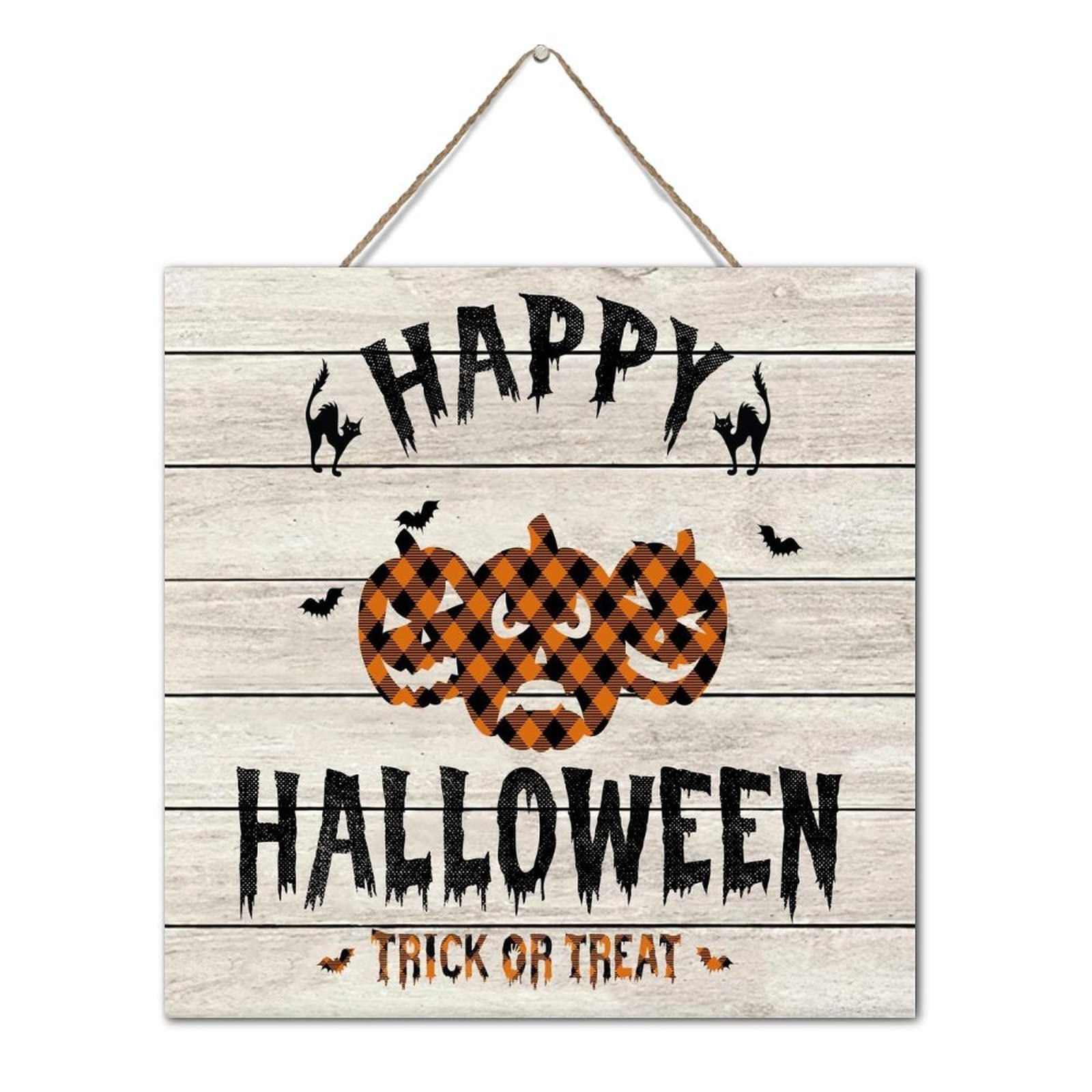 Plaque murale en bois Happy Halloween pour décorer un petit bureau