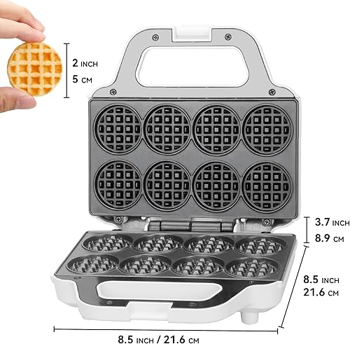Miniatura 7 de Mini máquina para hacer gofres, plancha para mini gofres para niños, hornea 8 mini gofres de 2 pulgadas, máquina para hacer gofres pequeña, compacta